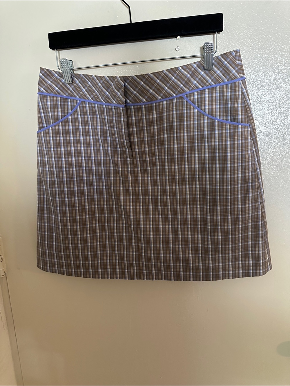 Annika Cutter & Buck Women’s Plaid Golf Skirt Brown/Purple/White Sz 10